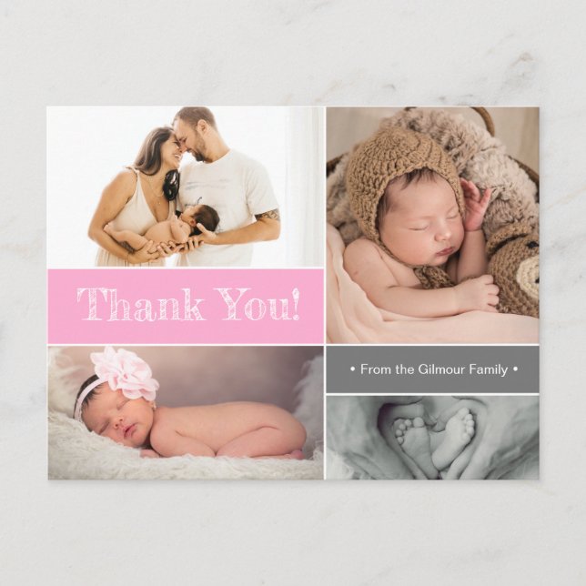 Pink Modern baby boy photo collage Baby Shower  Postcard (Front)