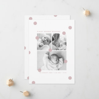 Pink Modern Baby Photo Collage Birth Announcement