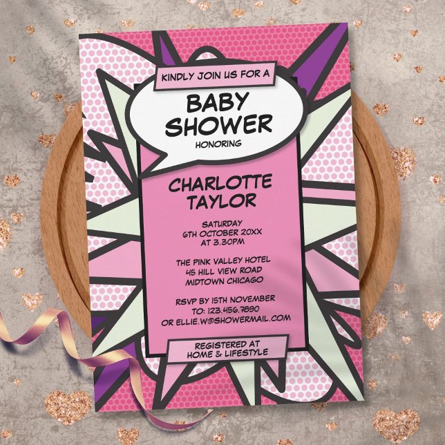 Pink Modern Baby Shower Fun Baby Girl Invitation (Creator Uploaded)