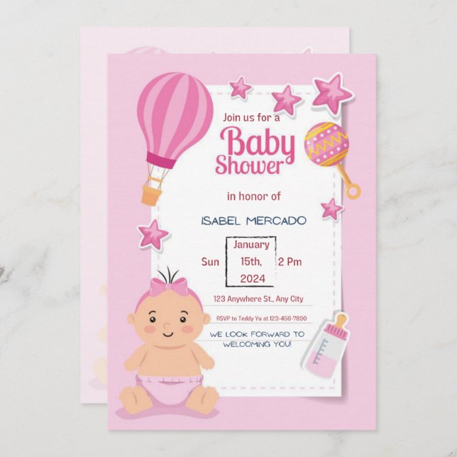 Pink Modern Baby Shower Invitation (Front/Back)