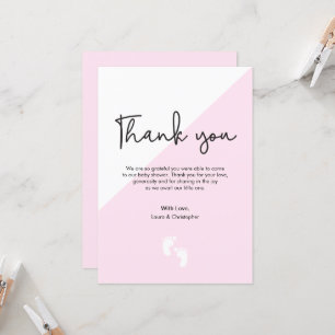 Pink Modern Baby Shower Thank You baby feet Invitation