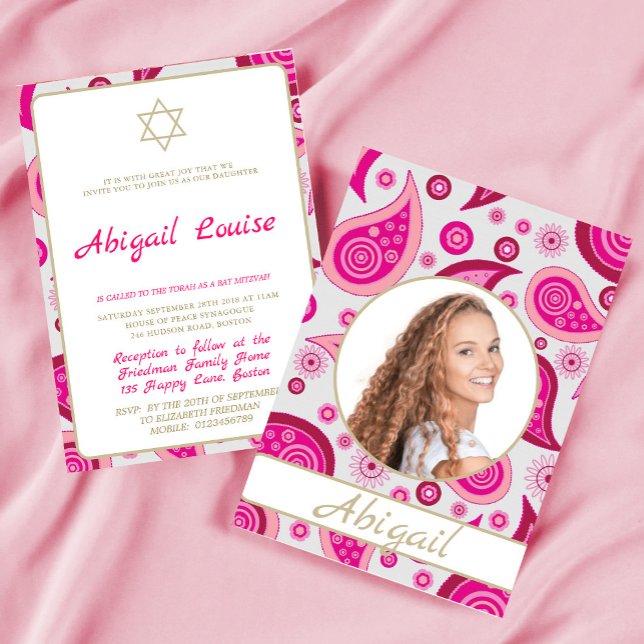 Pink Modern Bat Mitzvah Photo Invitation (Creator Uploaded)