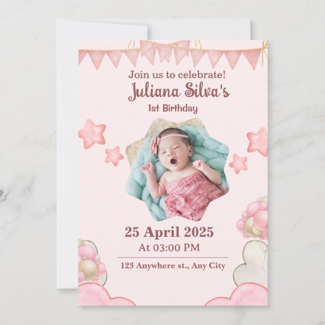 Pink modern birthday Invitation (Front)
