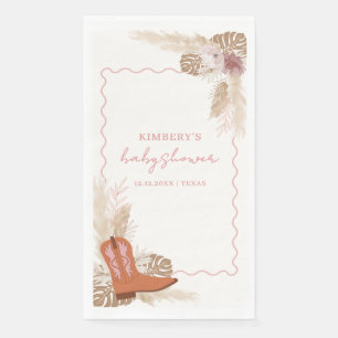 Pink Modern Boho Cowgirl Boots Pampas Baby Shower  Napkin