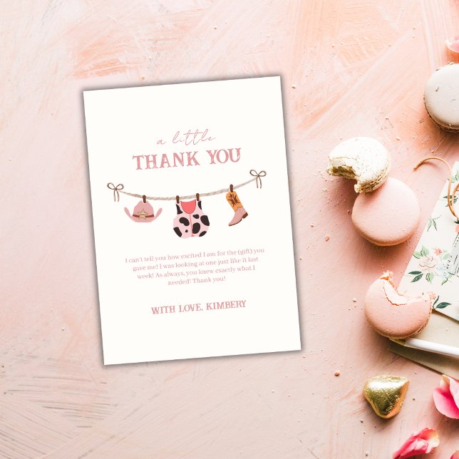 Pink Modern Boho Cowgirl Clothesline Baby Shower  Thank You Card (Pink Modern Boho Cowgirl Clothesline Baby Shower Thank You Card)