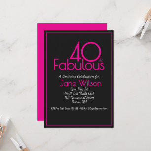 Pink Modern Bold 40 Fabulous Birthday Invitation