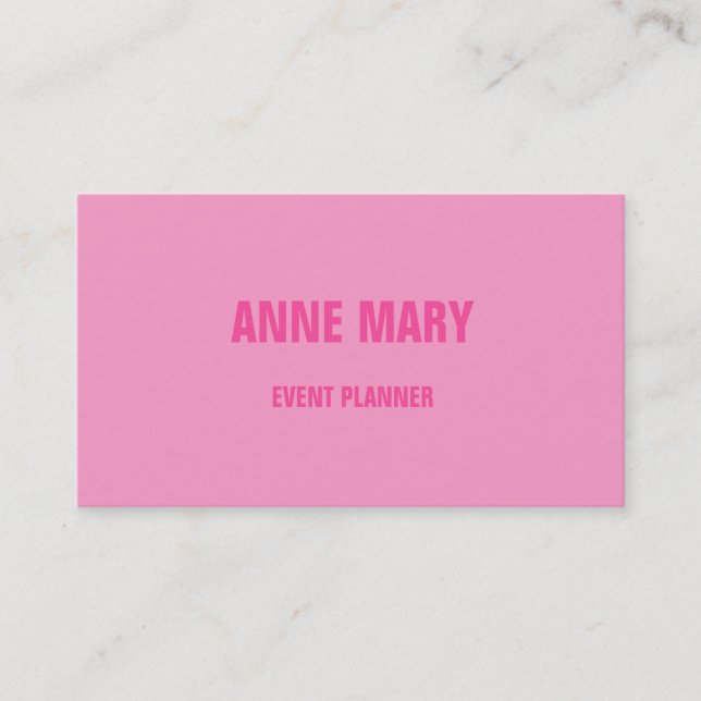 Pink Modern Bold Bright Colourful Simple Girly Business Card (Front)