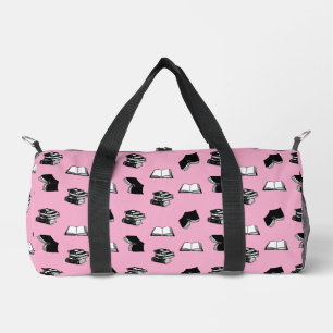 Pink Modern Bookish Bibliophile Book Pattern Duffle Bag