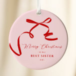Pink Modern Bow Ceramic Tree Decoration<br><div class="desc">Pink Red Merry Christmas Holiday Card for sisters or collegues.</div>