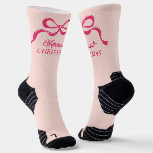 Pink Modern Bows Retro Christmas Holiday  Socks
