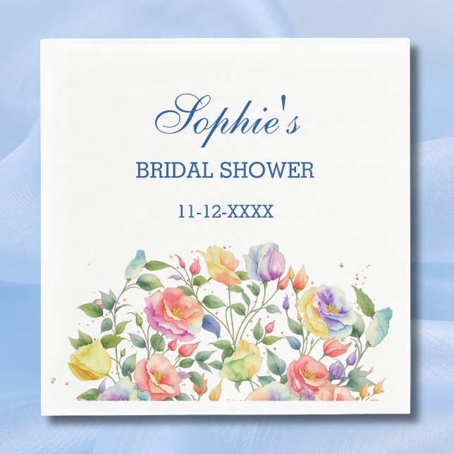 Pink Modern Bright Floral Roses Bridal Shower Napkin (Creator Uploaded)