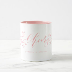 Pink modern calligraphy cheers rustic floral mug