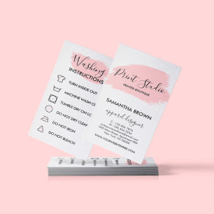Pink Modern Care Instructions Customisable Logo Business Card