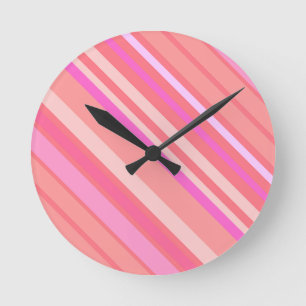 Pink Modern Chic Diagonal Stripes Round Clock