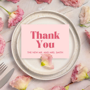 Pink Modern Chic Retro Photo Wedding Thank You Card