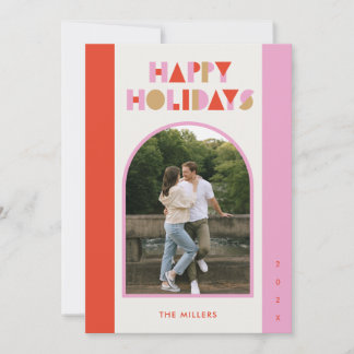 PINK MODERN CHRISTMAS HOLIDAY | 1 Photo Arch Card