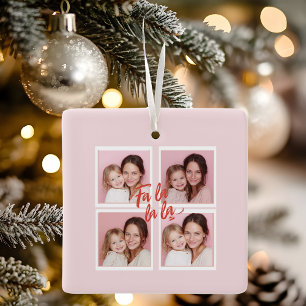 Pink Modern Christmas Photo Collage   Fa la la la Ceramic Ornament