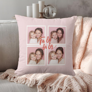 Pink Modern Christmas Photo Collage   Fa La La La Cushion