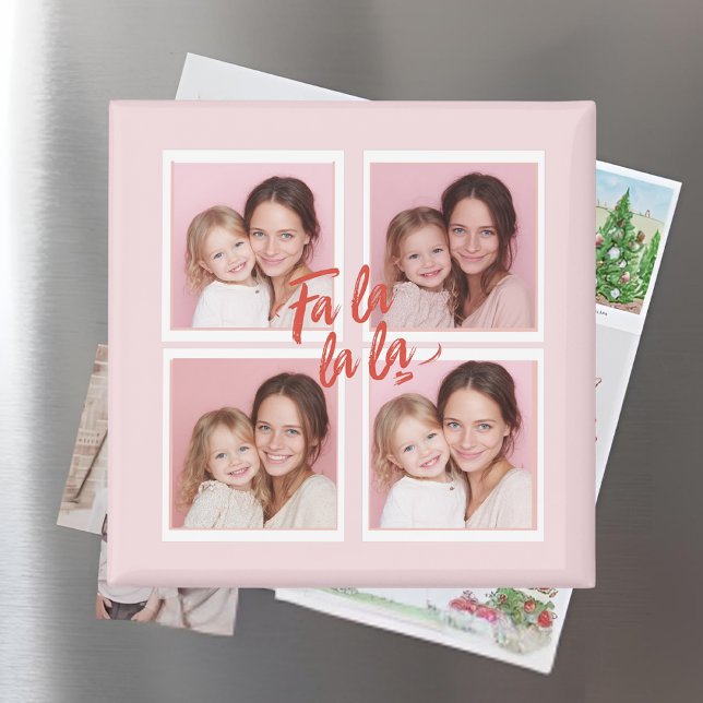 Pink Modern Christmas Photo Collage | Fa La La Magnet (Creator Uploaded)