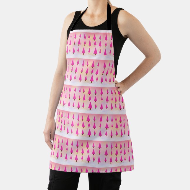 Pink Modern Christmas Trees Apron (Insitu)