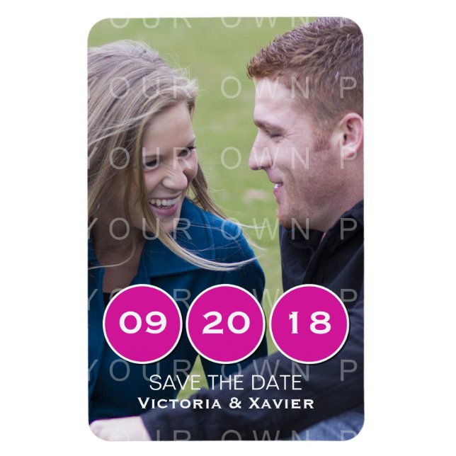 Pink Modern Circles Photo Save the Date Magnet (Vertical)