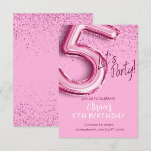 Pink modern Confetti 5th Birthday  Invitation