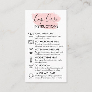 Pink Modern Cup Care Instruction Customisable Logo Business Card