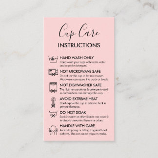 Pink Modern Cup Care Instructions Logo Business Card