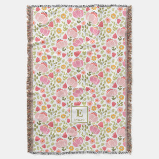 pink modern Custom Name MonogramThrow Blanket