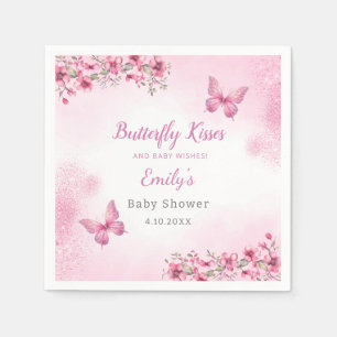 Pink Modern cute Floral Butterfly girl Baby Shower Napkin