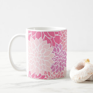Pink Modern Dahlia Flower Pattern Glass Coffee Mug