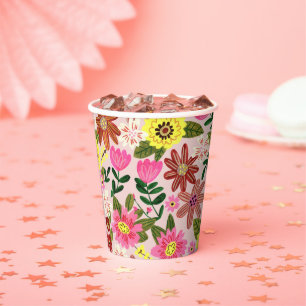 Pink modern daisy floral spring pattern paper cups