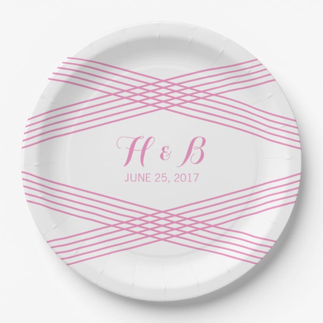 Pink Modern Deco Paper Plates (Front)