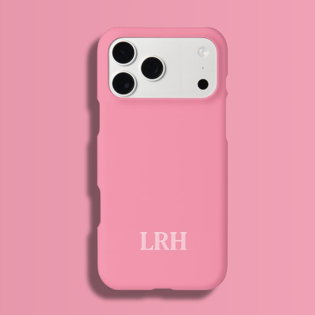 Pink Modern Double Layer Simple Initial Monogram  iPhone Case (Flamingo pink tone on tone monogram iPhone case with a preppy look)