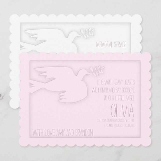 Pink Modern Dove Baby Custom Celebration of Life Invitation (Front/Back)