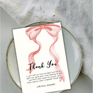 Pink Modern Elegant Bow Girl Baby Shower Thank You Card