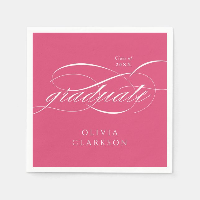 Pink Modern Elegant Script Graduation Party Napkin (Front)