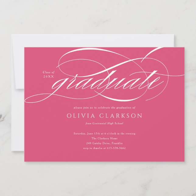 Pink Modern Elegant Script Photo Graduation Party Invitation (Front)