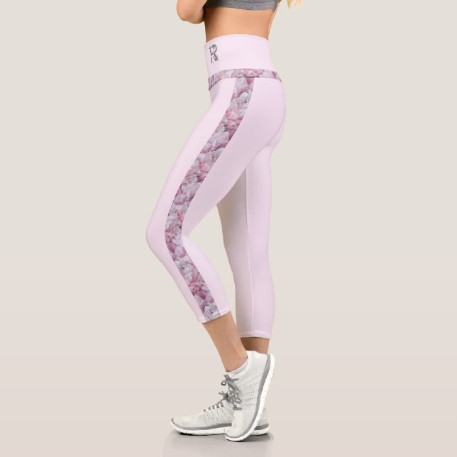 Pink Modern Elegant Stylish Custom Name Yoga Capri Leggings (Left)