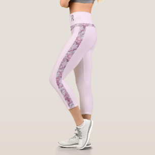 Pink Modern Elegant Stylish Monogram Capri Leggings