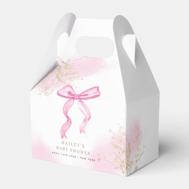 Pink Modern Elegant Watercolor Bow Baby Shower  Favour Box (Front Side)