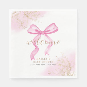 Pink Modern Elegant Watercolor Bow Baby Shower  Napkin