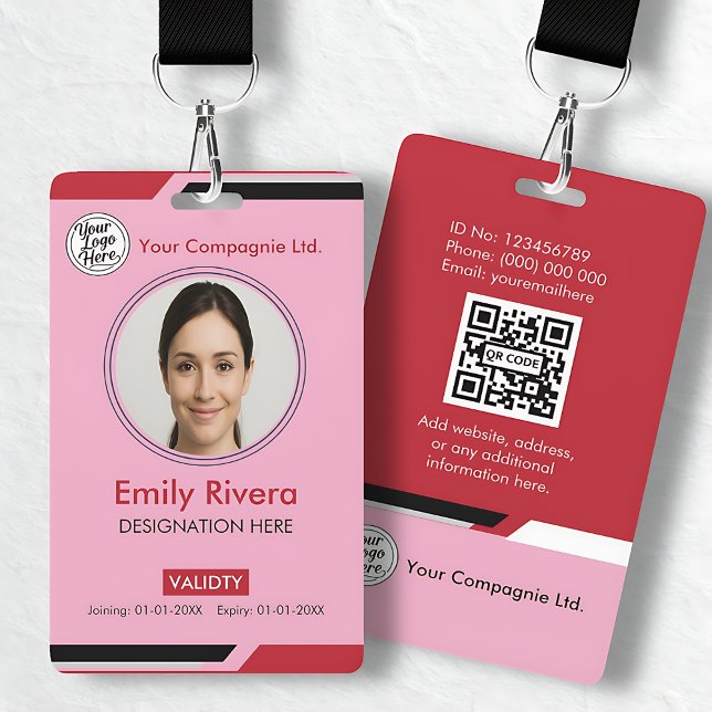 Pink Modern Employee Photo ID Card ID Badge (Pink Modern Employee Photo ID Card Badge)