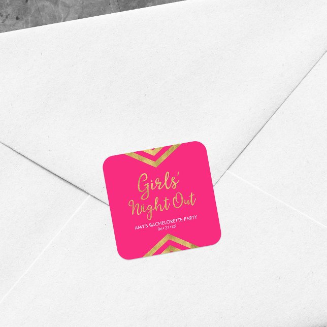 Pink Modern Faux Gold Chevron Girls' Night Out Square Sticker (Creator Uploaded)