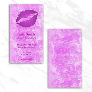 Pink Modern Faux Texture Purple Lips Business Card