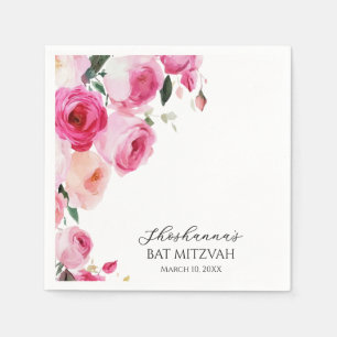 Pink Modern Floral Bat Mitzvah Napkin