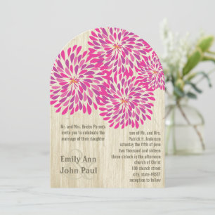 Pink Modern Floral Chrysanthemum Wedding Invitation