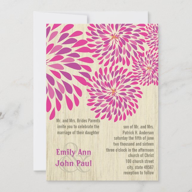Pink Modern Floral Chrysanthemum Wedding Invitation (Front)