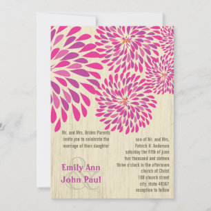 Pink Modern Floral Chrysanthemum Wedding Invitation