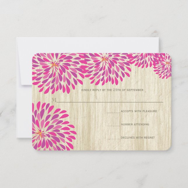 Pink Modern Floral Chrysanthemum Wedding RSVP Card (Front)